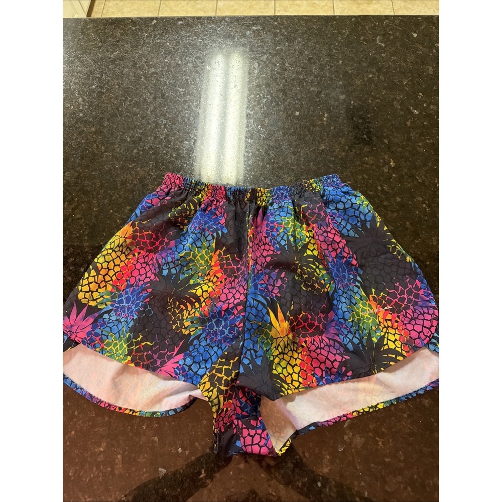 BOA‎ USA Women's Running Shorts Sz Sm Split Hem Black Colorful Liner 1" Inseam